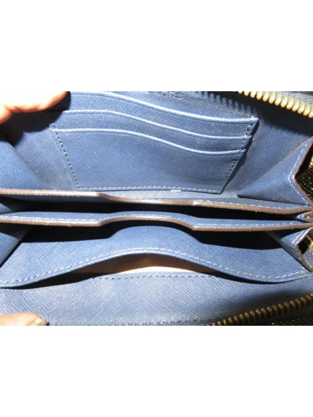 Michael Kors Blue Saffiano Leather Zip around wallet wristlet